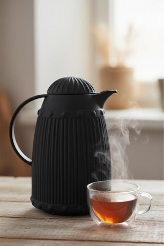 1 Lt Isı Yalıtımlı Çay Ve Soğuk Su Termosu Siyah 12 Saat Sıcak Tutar & İçi Camdır Diğer