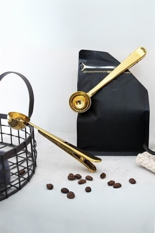 Büro Ev Ofis Mutfağı İçin 17cm Golden Çelik Mandallı Kahve Ölçü Kaşığı Gri