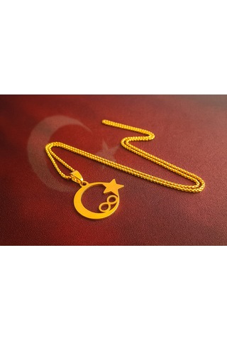 Şık Ve Anlamlı Tasarım, Kararma Yapmaz, Hediye Kutulu Altın Renk Hilal Yıldız Sonsuzluk Kolye altın
