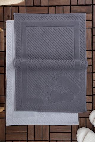 Leoline %100 Pamuk Premium 2'li Ayak Havlusu - Gri - Antrasit Gri - Antrasit