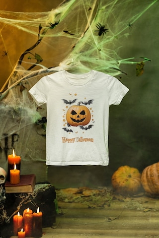 Magors Stıl-x Happy Halloween - Cadılar Bayramı Baskılı Çocuk Tshırt Beyaz-5