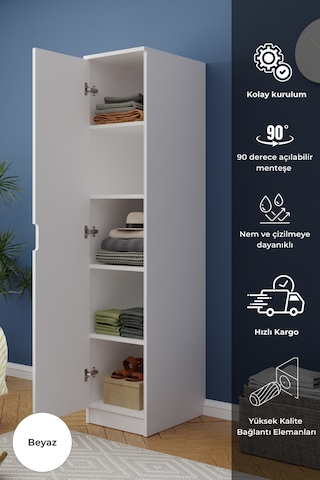 Lento 1 Kapaklı 5 Raflı Gardırop Beyaz Beyaz