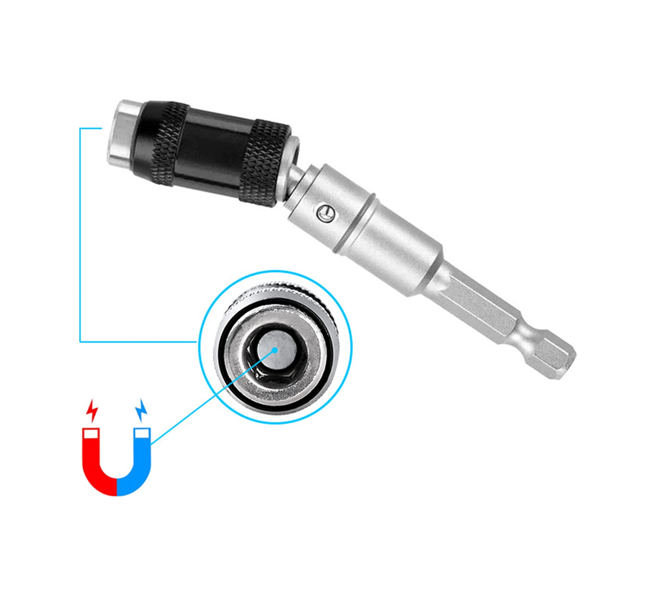 Xindoker Stainless Steel 1/4" Hex Shank Universal Adapter - 87mm Magnetic Screwdriver Bit Holder For Drill Drivers - Black/silver