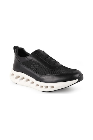 Libero L5985 Hakiki Deri Triko Erkek Sneaker - Aerodinamik Kalın Eva Tabanlı Bağcıksız Spor Ayakkabı Siyah