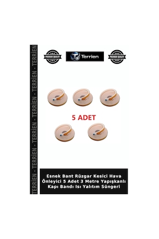 Esnek Bant Rüzgar Kesici Hava Önleyici 5 Adet 3 Metre Yapışkanlı Kapı Bandı Isı Yalıtım Süngeri