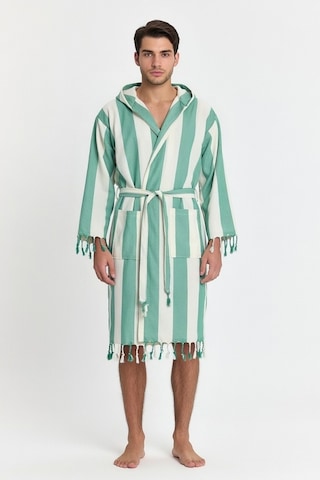 Erkek Striped Peştemal Bornoz %100 Pamuk Plaj Bornoz Yeşil