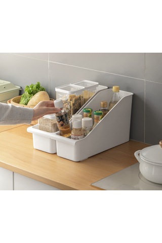 Lyon Lazy Corner Mutfak Eşyası Kapak Rafı Plastik Depolama Kutusu Beyaz