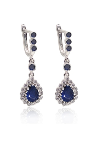 Safir Taşlı Damla Model 925 Ayar Gümüş Kadın Üçlü Set 201025667