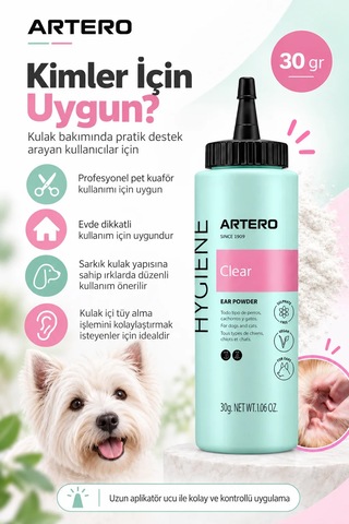 Artero Clear Köpek Kulak Pudrası Kulak İçi Tüy Alma Ve Kavrama Kolaylaştırıcı 30 Gr