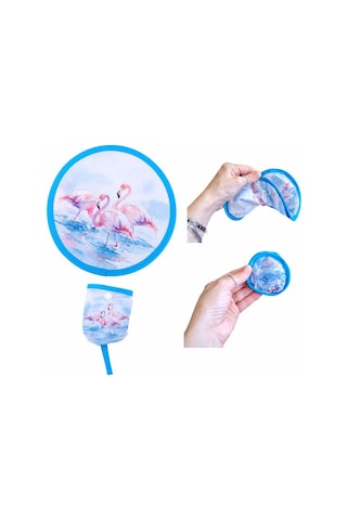 Katlanır Mini Çantalı Yelpaze Flamingo Desenli Taşınabilir El Yelpazesi Yazlık Plaj Seyahat Kamp Piknik