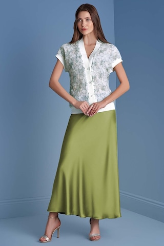 Evaze Yeşil Saten Etek Yeşil