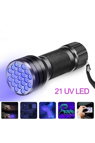 21 Led Ultraviyole El Feneri, 395 Nm Uv Fener, Mor Işık El Feneri Siyah