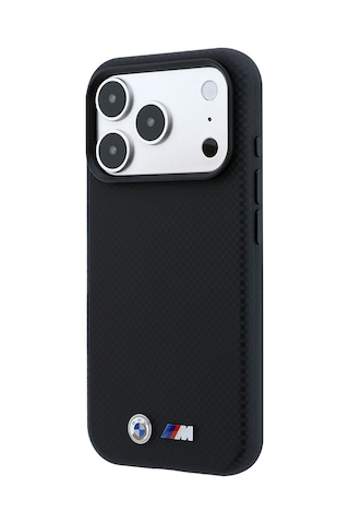 Apple iPhone Uyumlu 18 Pro Max Kılıf Bmw Lisanslı M-safeli Metal Logolu Karbon Fiber Kevlar Kapak Siyah
