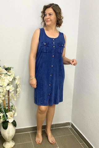 Mia Butik Kadın Yıkamalı Önden Düğmeli Elbise Lacivert
