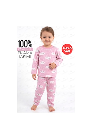 Bebegen Kız Bebek Bulut Desenli Alt Üst Pembe 2'li Pijama Takım Çok Renkli