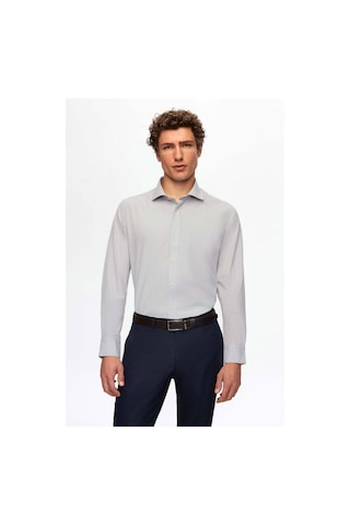 D'S Damat Ds Damat Slim Fit Gri Italyan Yaka Dar Kesim Klasik Kravatlık Uzun Kollu Kolay Ütülenebilir Nefes A 2HF02ORT5185 Gri
