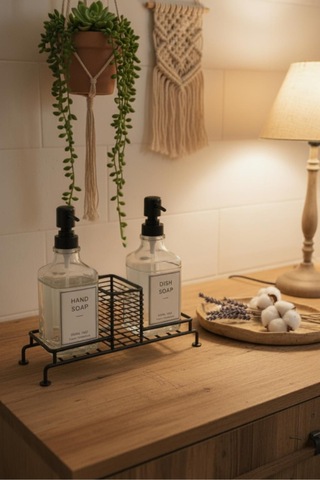 2 Li Cam Ayaklı Sıvı Sabunluk Seti Siyah 500 Ml-gp0537-3 Siyah