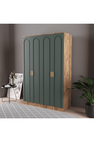 Mila 4 Kapaklı Eko Bazalı Gardırop - Mdf Kapak Yeşil