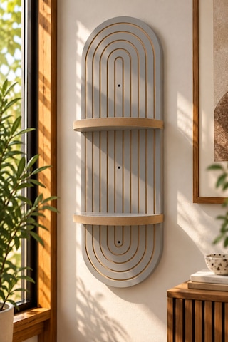 Luna Ahşap 2 Katlı Modern Duvar Rafı 85x30 Açık gri