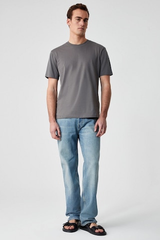 GRIMELANGE Solo Erkek %100 Organik Pamuklu Kalın Dokulu Comfort Fit Bisiklet Yakalı Gri T-shirt Gri