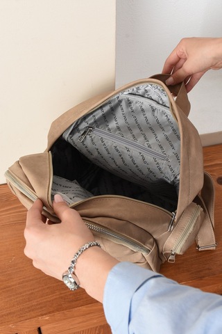 Just Polo Kadın Eskitme Suni Deri Çok Cepli Günlük Sırt Çantası Pbu3000 Vizon