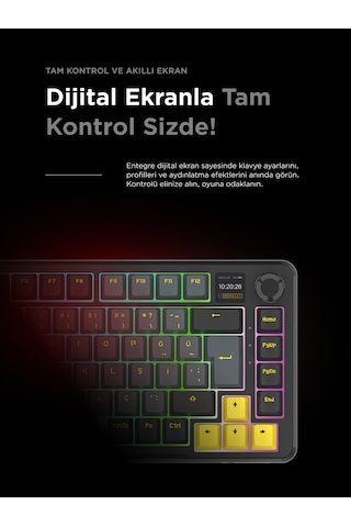 Rampage Kenpachi 75 Ekranlı 2.4g + Bt Wireless Rgb Hot Swap Gasket Oil Switch Türkçe Mekanik Oyuncu Klavyesi