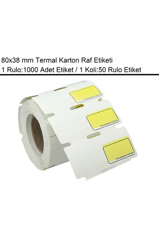 80x38 Mm Karton Termal Raf Reyon Etiketi Sarı Fiyat Çerçeveli 1000'li Sarım 50 Rulo Etiket 50