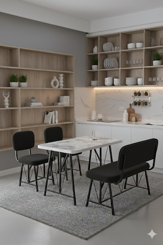 Elfin 70x110 Efes Sabit, 2 Sandalye 1 Bench, Masa Sandalye Takımı, Mutfak Masası Takımı - Siyah