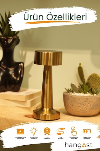 Hl-007g Dekoratif Metal Gold Kablosuz Masa Gece Lambası Dekoratif Led Gold