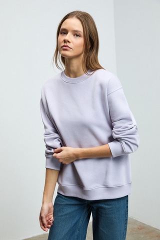 Grımelange KARIUS Kadın Organik Pamuklu İçi Polarlı Oversize Yuvarlak Yakalı Lila Sweatshirt