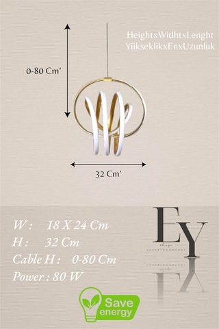 Ey Shop Eskitme İmza Model 3 Renk Led Beyaz&sarı&günışığı Avize Eskitme - Gold