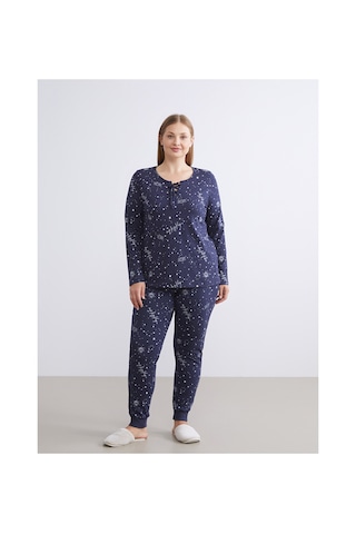 Lcw Dream Lacivert Bağlamalı Yaka Baskılı Kadın Pijama Takımı