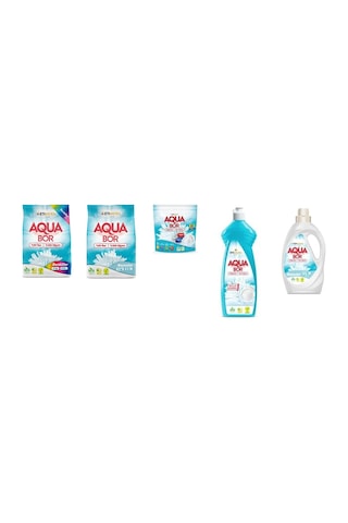 Aquabor Doğal Mineralli 4 Kg Renkliler + 4 Kg Beyaz + Tablet + Elde Bulaşık + Sıvı Beyaz 5 Li Set
