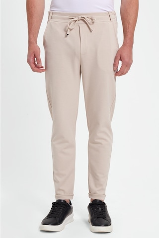 Tudors Erkek Slim Fit Pamuklu Beli Bağlamalı Yan Cepli Katlamalı Paça Jogger Bej Pantolon-42320 Bej