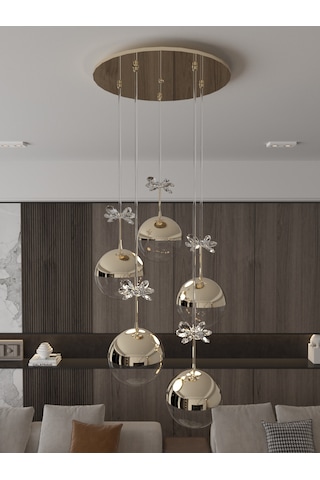 Solis Enerji Tasarruflu Modern Ve Lüks Gold 5'li Led Avize