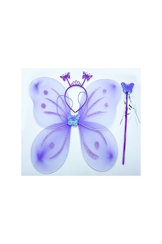 Lila Mor Kelebek Kız Seti - 50 Cm Kelebek Kanadı, Taç Ve Asa