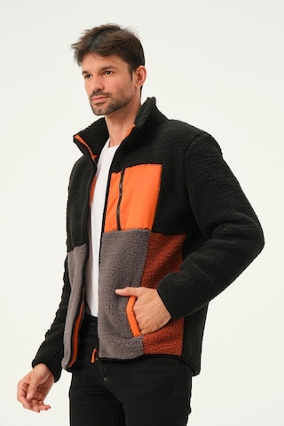 Erkek Dik Yaka Parçalı Polar Ceket Siyah