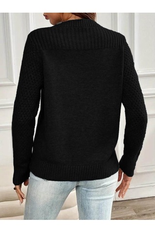 Kadın Uzun Kollu Bisiklet Yaka Triko Bluz Siyah