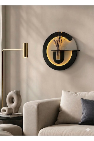 Primula Ahşap Pilli Ledli İskandinav Tarzı Salon Duvar Rafı Modern Çiçeklik 50 Cm Paris Grisi - Antrasit