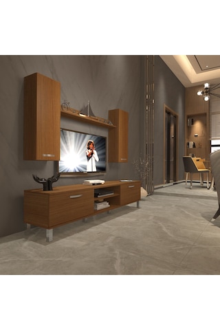 Decoraktiv Eko 5d Mdf Dvd Krom Ayaklı Tv Ünitesi Tv Sehpası Ceviz