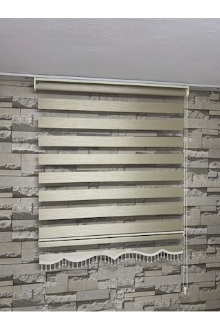 Bambu Krem Renk Zebra Perde (Etek Boncuklu)