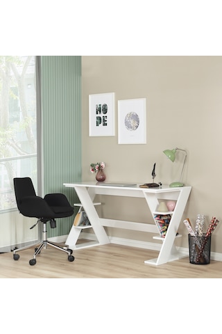 Pasific Home Lungo Raflı Çalışma Masası, Ofis Masası, 60X140 Cm, Parlak Beyaz
