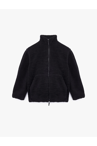 Koton Uzun Kollu Cepli Fermuarlı Dik Yaka Oversize Peluş Mont Siyah 6wak20291ew Siyah
