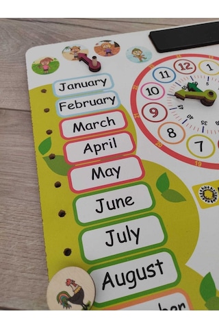 Montessori Ingilizce Ahşap Saatli Eğitici Takvim Günler, Aylar, Mevsimler, Hava Durumu, Rakamlar