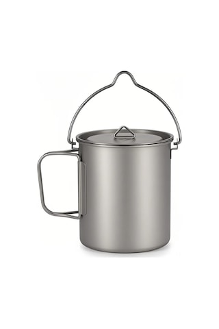 Yifomall Titanyum Tencere 750ml, Hafif Ve Dayanıklı, Çıkışlı Kullanıma Uygun, Kamp Ve Ev İçin Uygun Gümüş