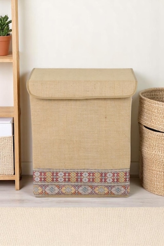 İronika Jüt Garni Detaylı Kutu Dolap İçi Organizer Oyuncak Eşya Çamaşır Saklama Kutusu Düzenleyici Kahverengi