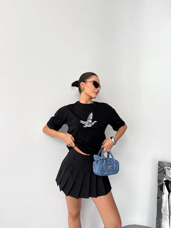 Buğrahayalin Kısa Kol Baskılı T-shirt - Siyah Siyah