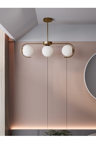 Ayza Modern Eskitme Metal Gövdeli 3 Lü Beyaz Cam Küre Avize