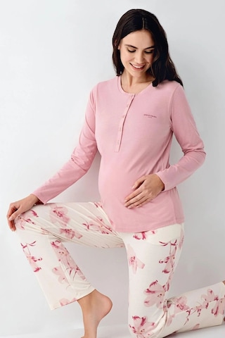 Pierre Cardin 9059 Hamile Lohusa Düğmeli Bisiklet Yaka Pijama Takımı - Gül Kurusu