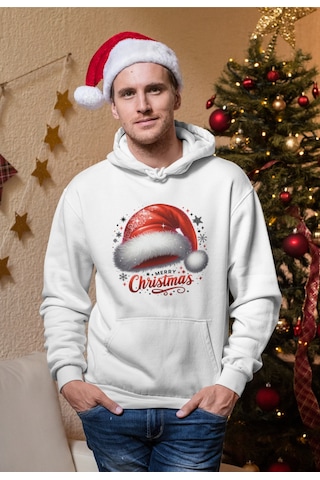 Stil X Yeni Yıl Baskılı Erkek Sweatshırt, Chrıstmas Temalı Beyaz-1